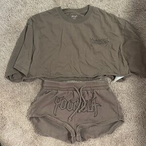 YoungLA Crop Top and Shorts Set MED CROP, SMALL SHORTS